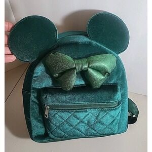 Disney's Minnie Mouse Green Velvet 3D Bow & Ears Mini Backpack